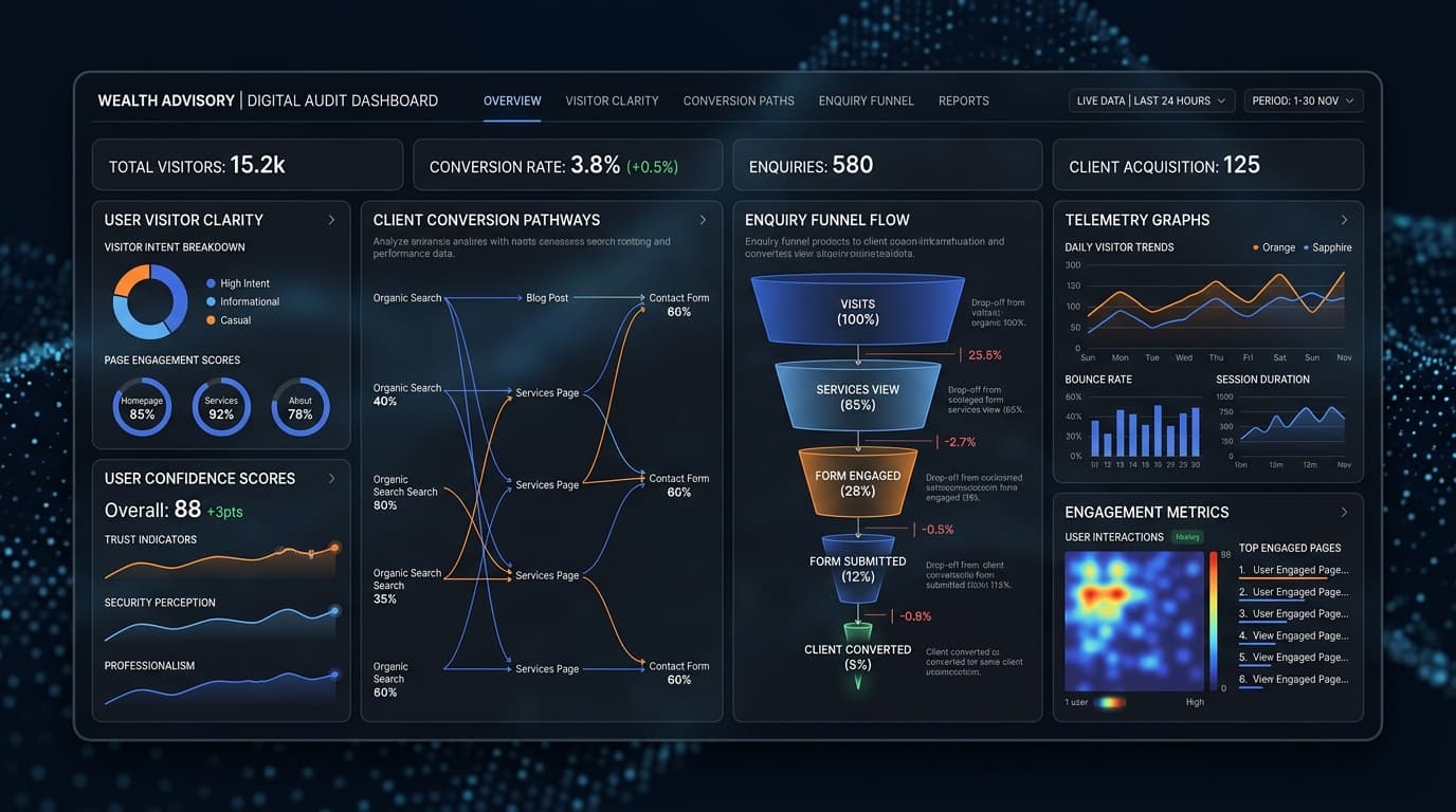 AI Site Moderniser interactive preview and UX client journey audit HUD
