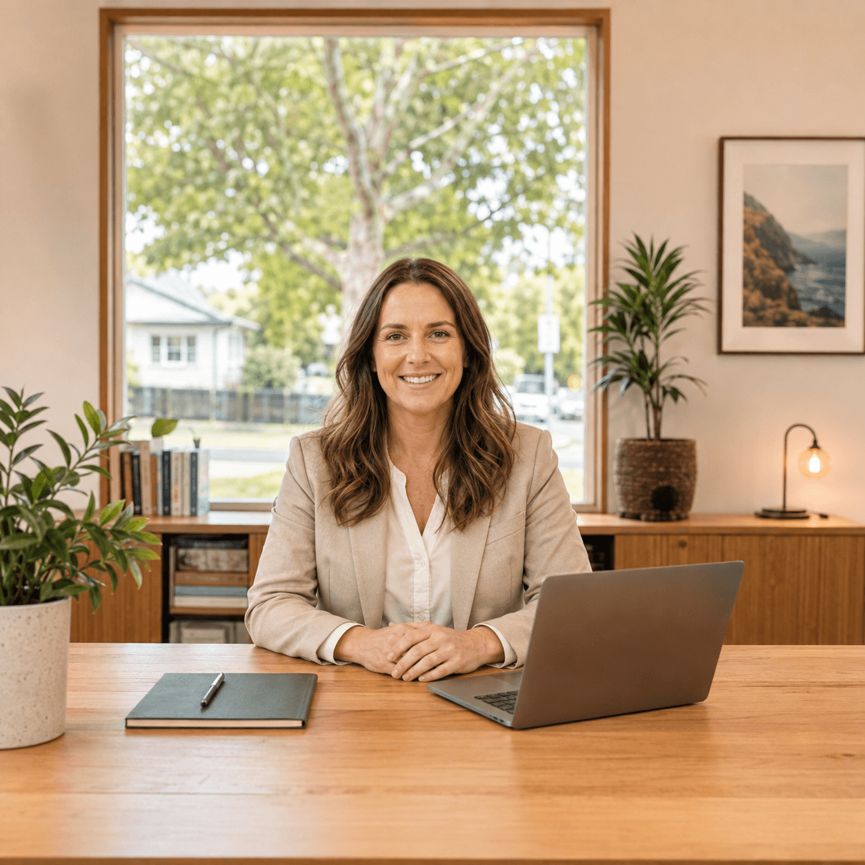 New Zealand financial adviser reviewing a client website in a local office